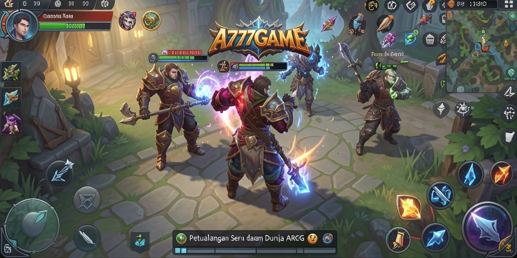 Screenshot A777GAME menunjukkan pertempuran epik dalam dunia ARPG.