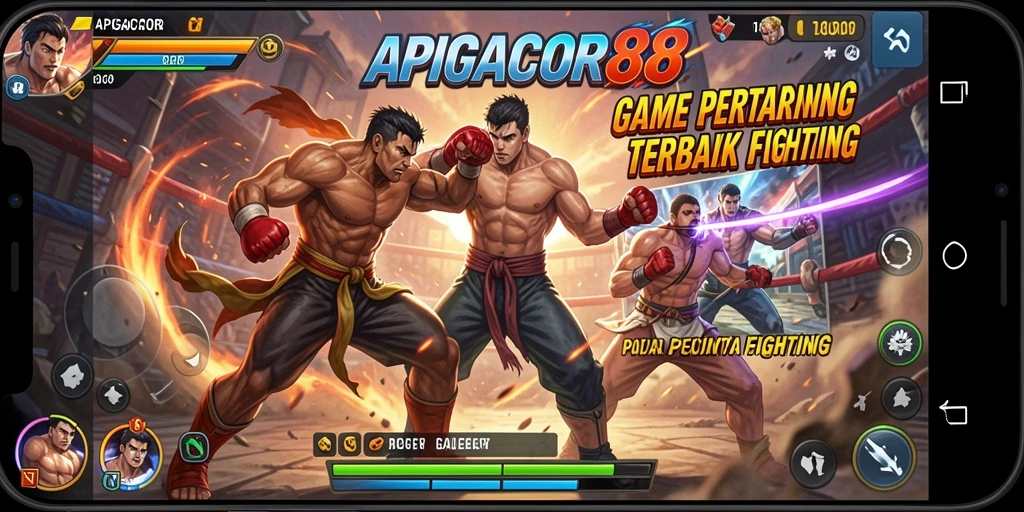 Screenshot permainan <strong>APIGACOR88</strong> yang menampilkan pertarungan seru antar karakter.