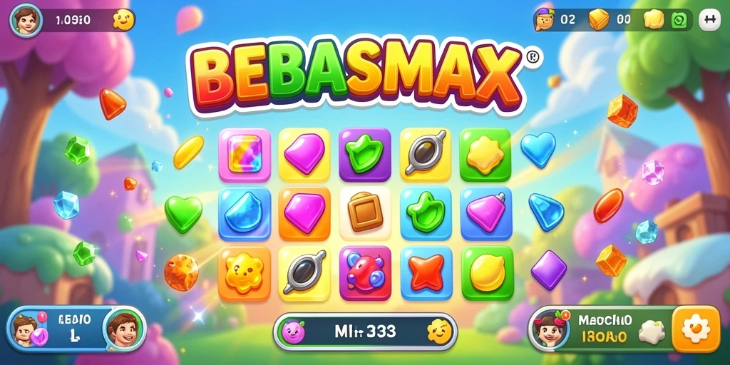 Gameplay seru Match-3 BEBASMAX dengan kombinasi colorful.
