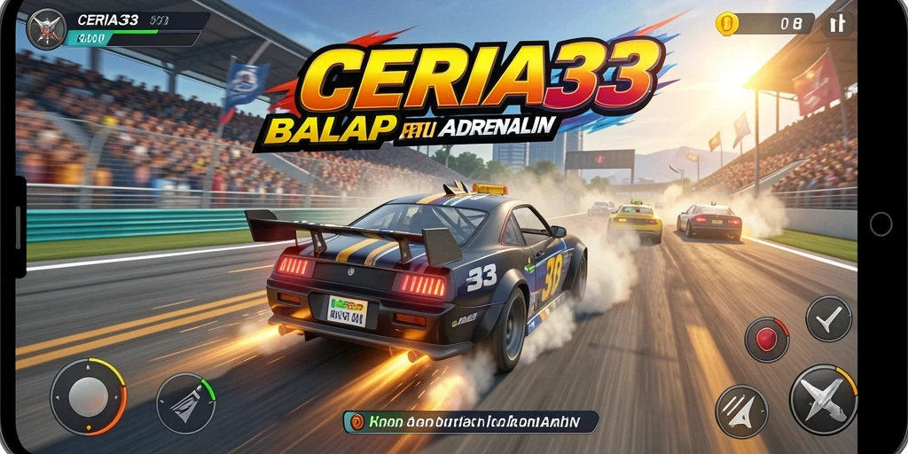 Tangkapan layar utama CERIA33 yang menampilkan aksi balap yang seru.