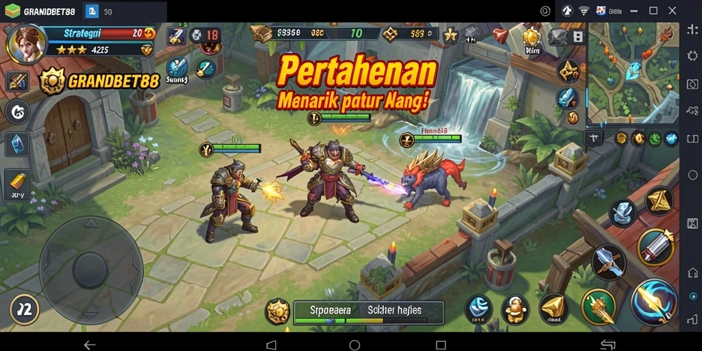 Tampilan gameplay seru dalam Tower Defense GRANDBET88.
