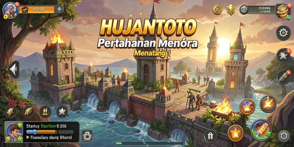 Tampilan gameplay menara pertahanan yang mendebarkan di HUJANTOTO.