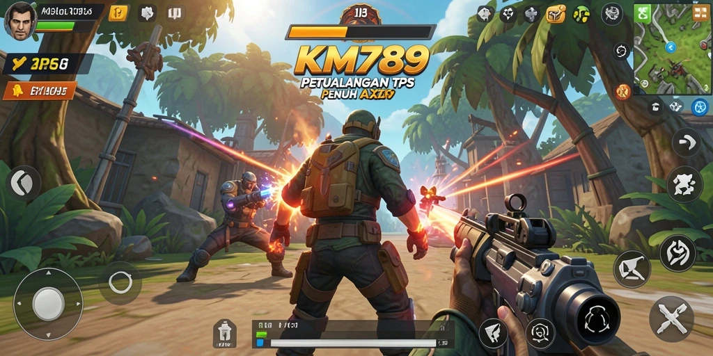 Tampilan gameplay seru KM789 dalam pertempuran TPS.