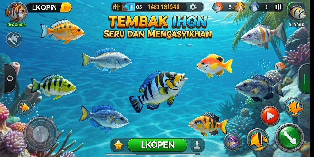 Tampilan gameplay LKOPEN yang seru saat menembak ikan.