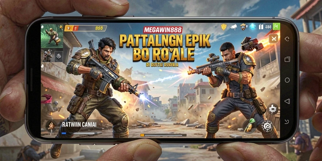 Tampilan mendebarkan dari gameplay Battle Royale MEGAWIN888 yang intens.