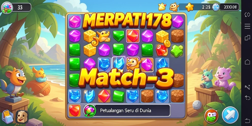 Screenshot MERPATI178 menunjukkan gameplay seru mencocokkan permata.