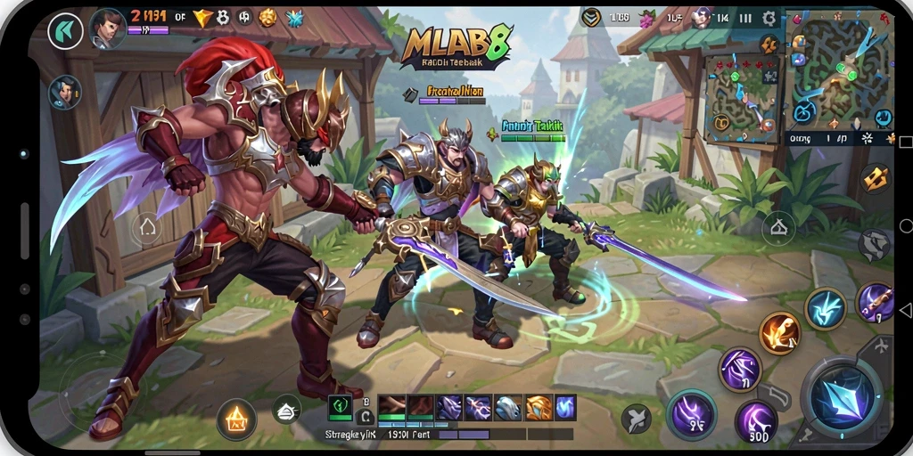 Tangkapan layar gameplay <strong>MLBB8</strong> menunjukkan aksi strategis yang intens.