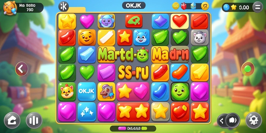 Tampilan gameplay OKJK yang penuh warna dan menarik di kategori Match-3.
