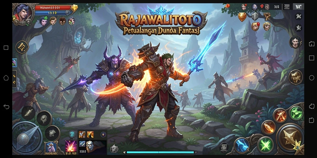 Tangkapan layar gameplay menunjukkan pertarungan epik dalam RAJAWALITOTO.