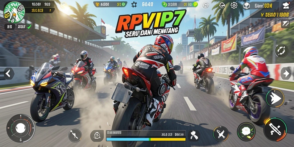 Tampilan gameplay balapan motor yang seru di RPVIP7.