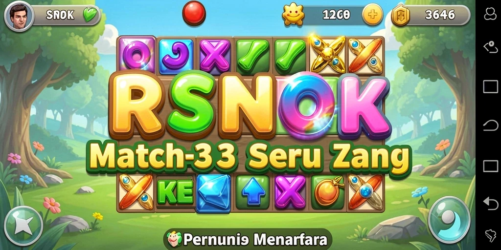Tampilan gameplay seru dari RSNOK dengan banyak simbol berwarna.