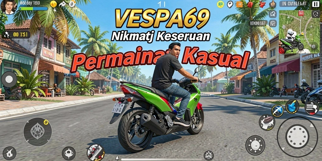 Tampilan seru gameplay VESPA69 dengan grafis berwarna-warni.